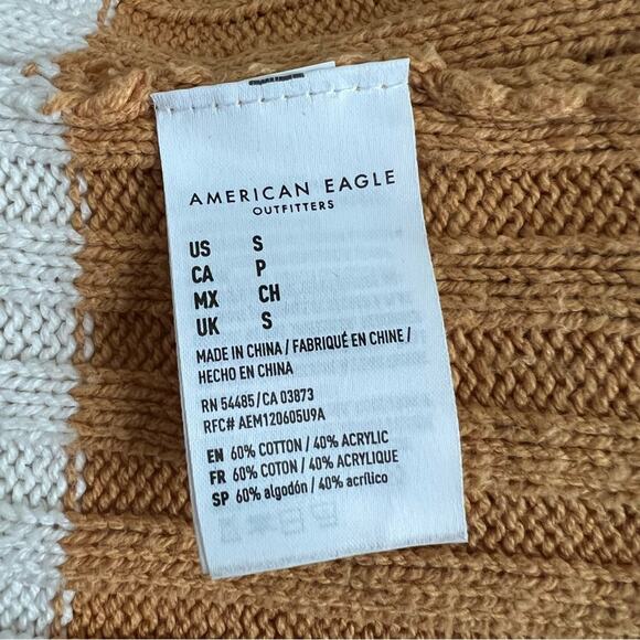 American Eagle Rugby Stripe Ribbed Oversized Crop Sweater Marigold Yellow White - Picture 5 of 5